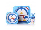 Посуда детская бамбук "Пингвин 2" 5пр/наб (2тарелки, вилка, ложка, стакан) MH-2770-22 (12наб)